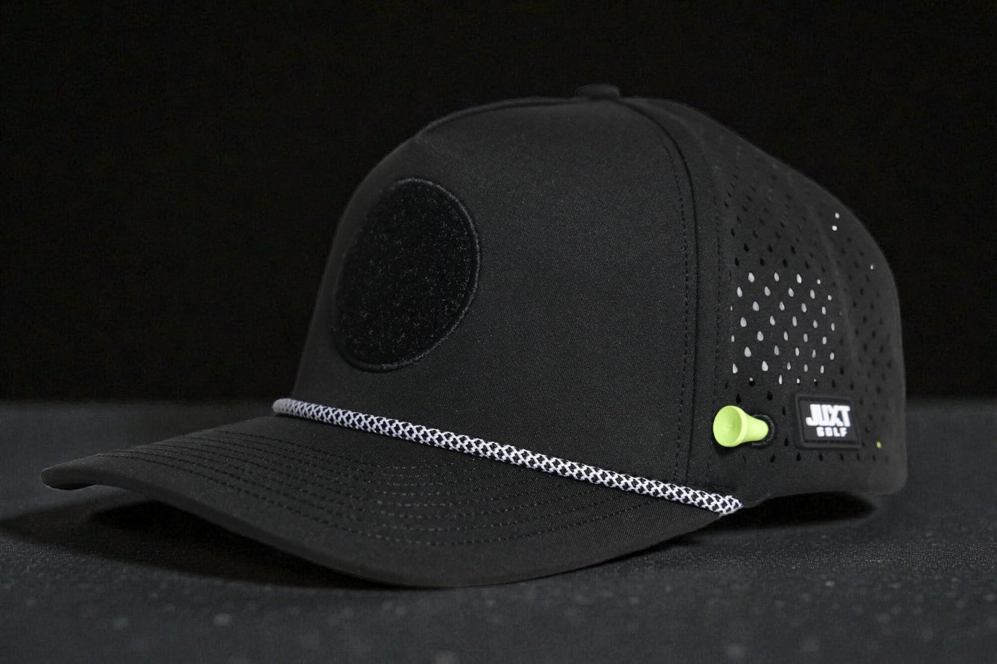 JUXT 'Stick it' Black Rope Golf Hat - Pick 3 Patches!