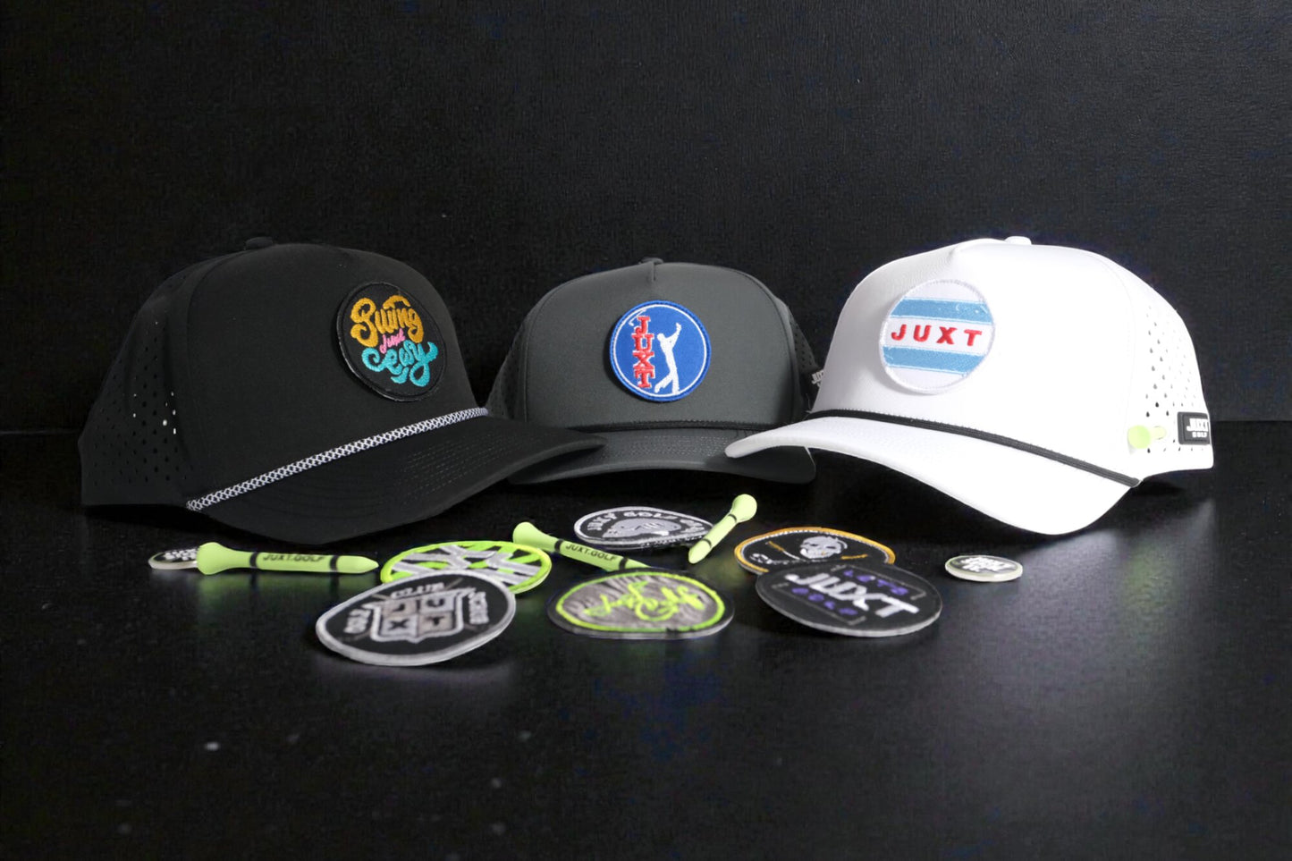 JUXT 'Stick it' Black Rope Golf Hat - Pick 3 Patches!