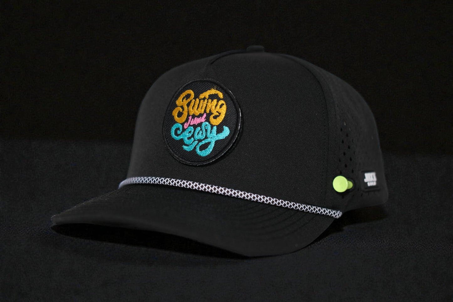 JUXT 'Stick it' Black Rope Golf Hat - Pick 3 Patches!