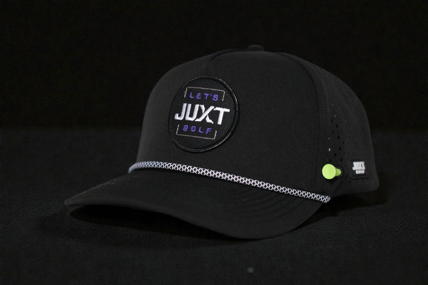 JUXT 'Stick it' Black Rope Golf Hat - Pick 3 Patches!